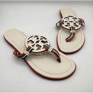 TORY BURCH Mignon‎ Miller Sandal Women's Size 9. 5 Ivory Rainbow Strap Shoe NWOB